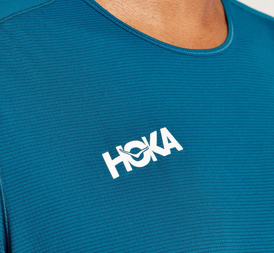 Top Hoka One One Hombre - Performance Short Sleeve - Azules - ATO926308